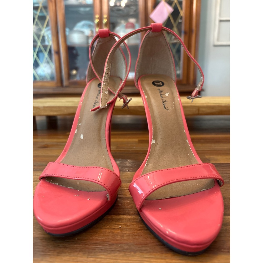 Michael Antonio Platform Sandals Women Size 8 Pink Fair Patent Ankle Strap Heel